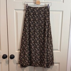 Floral Patterned Black and Cream Skirt